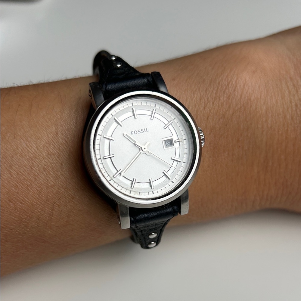 Fossil ES3948 251602 Women's Black Leather Analog Dial Quartz Wrist Watch